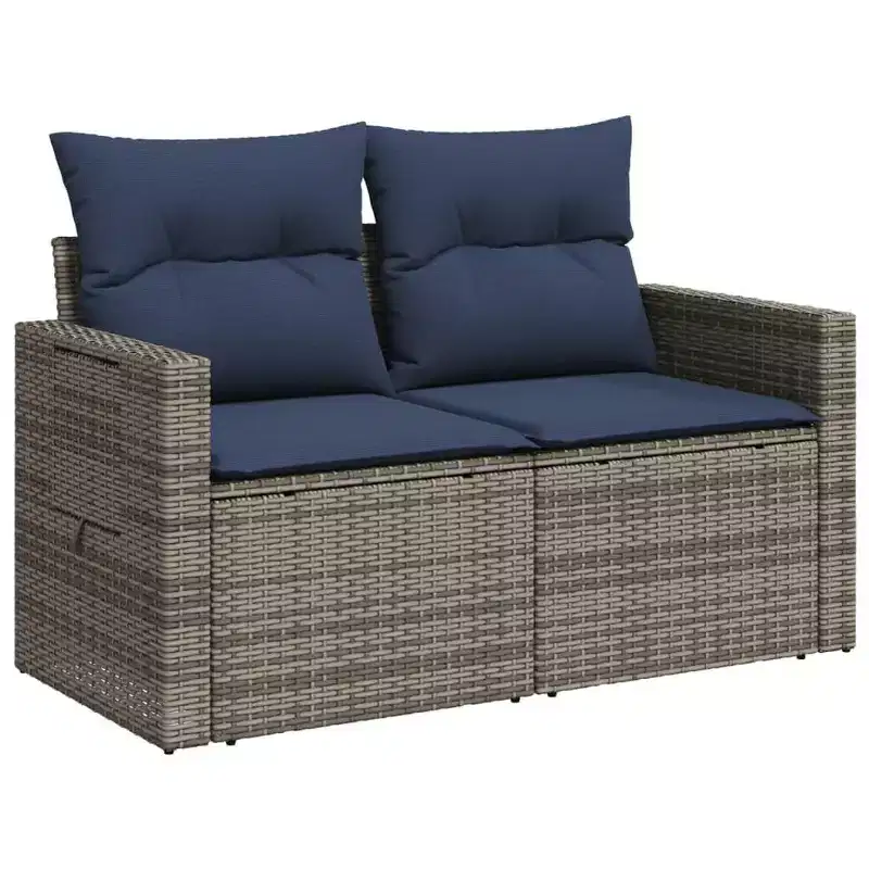 vidaXL Patio Sofa with Cushions 2-Seater Poly Rattan