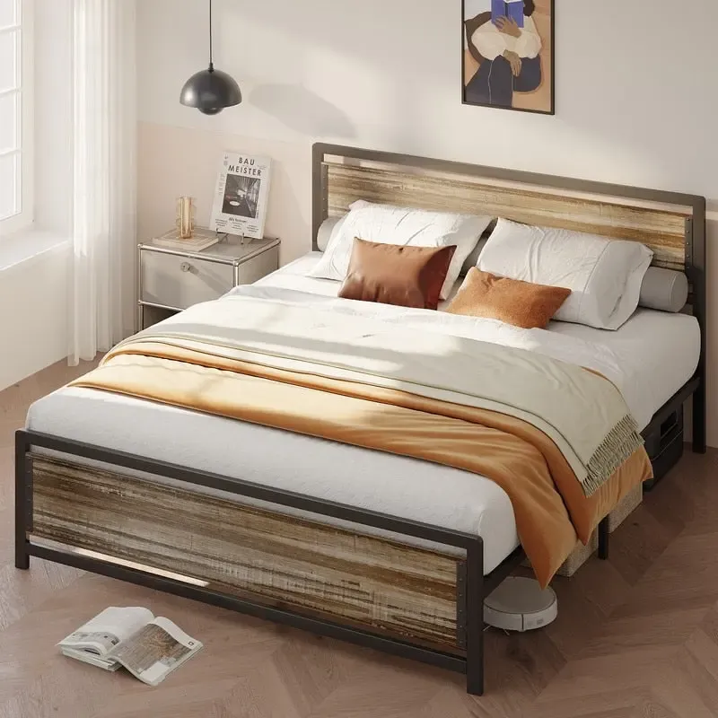 Full Queen Bed Frame with Headboard Sturdy Metal Platform Bed