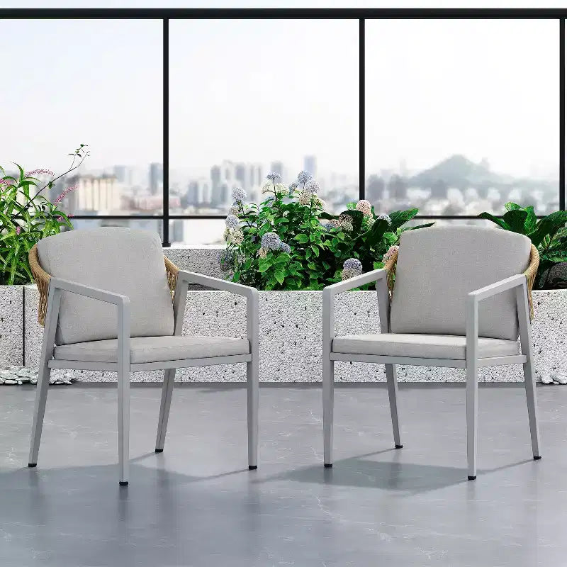 7-Piece Outdoor Dining Set Patio Set with PE Rattan Dining Chair and Extendable Dining Table, Acacia Wood, Gray+Natural-ModernLuxe