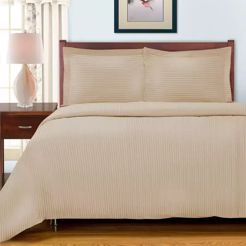 Premium 600-Thread Count Cotton Stripe Duvet Cover and Pillow Sham Set by Blue Nile Mills