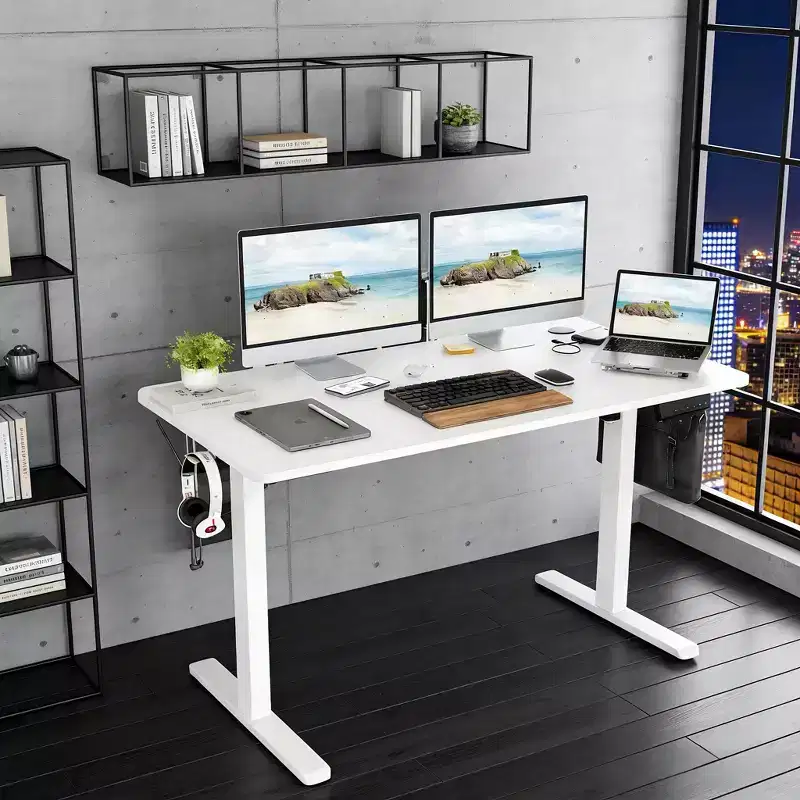 JVNOXK 40 x 24 inch Rectangular Electric Standing Desk Adjustable Height Sit-Stand Home Office Desk with Splice Board, White