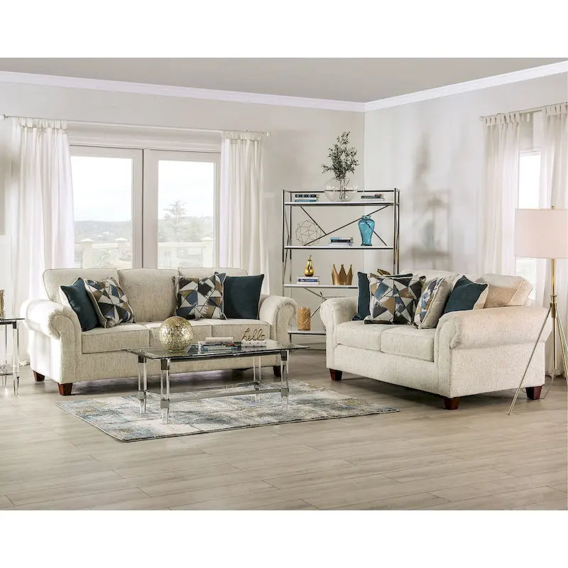 Mecia Transitional Chenille Rolled Arms 2-Piece Sofa Set by Furniture of America