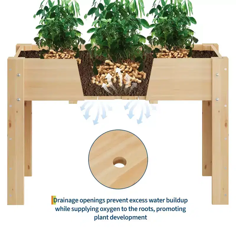 Sturdy Elevated Wooden Raised Garden Bed with Legs & Hooks  Large Capacity Planter Box with Non-Woven Liner for Outdoor Patio, Backyard, Garden