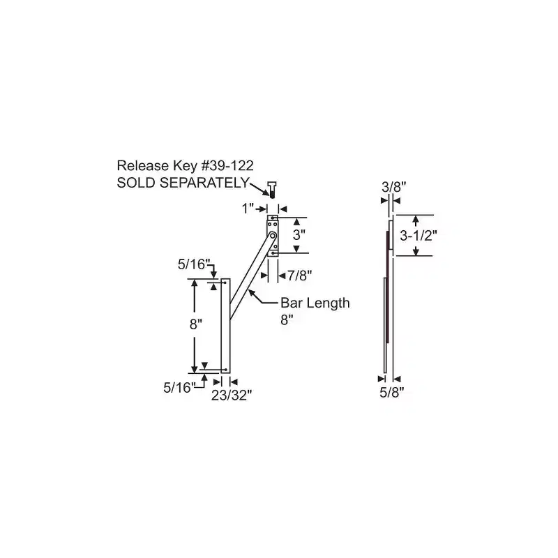Brixwell Limit Device With Key Release Standard Duty, 8 Track Length and Bar Length, 27/32 Release Key Height, Steel Material and Finish