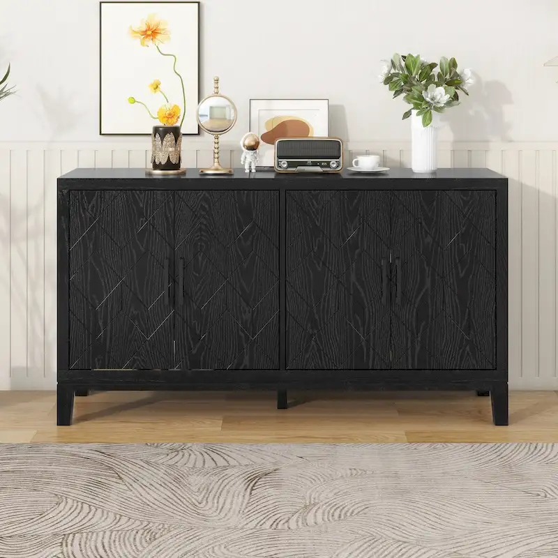 4-door Retro Sideboard with Adjustable Shelves