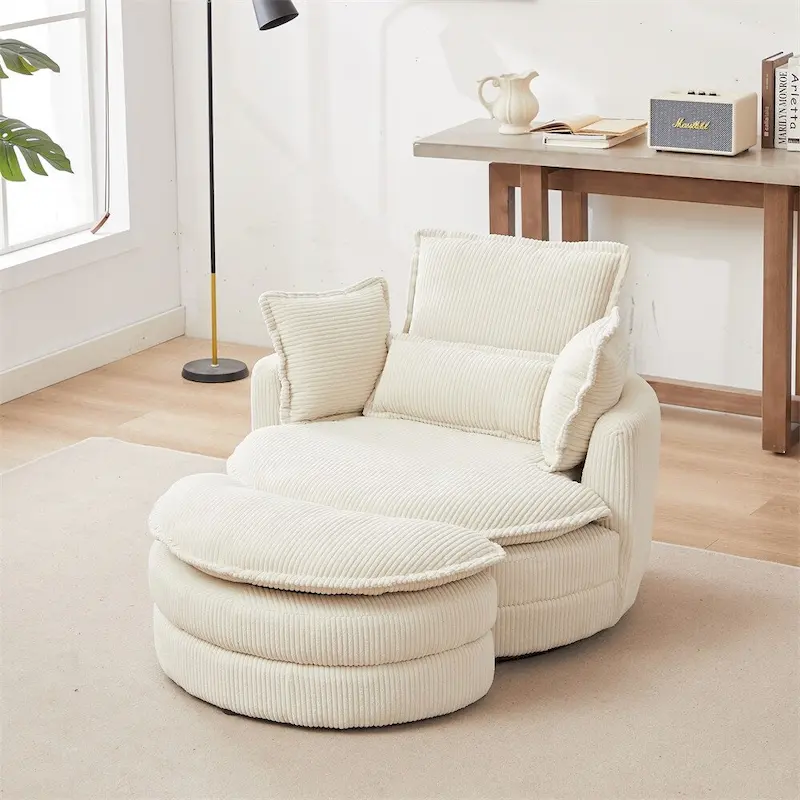 Oversized Swivel Chair with Moon Storage Ottoman with 4 Pillows