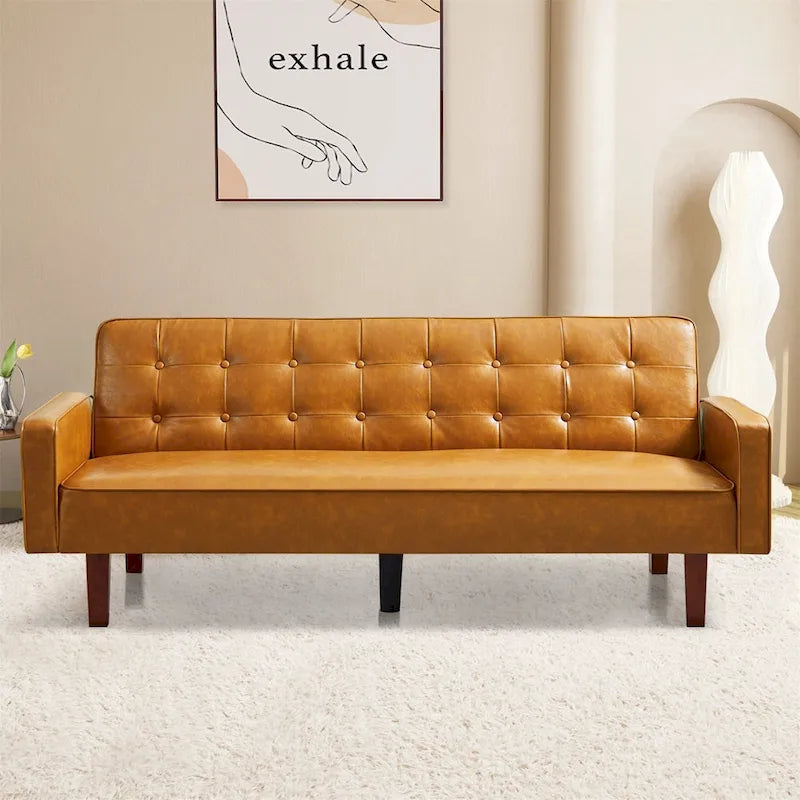 Sofa Bed, Futon Couch Bed, Faux Leather Love Seats Sofa Futons, Loveseat Sleeper Bed For Living Room, Guest