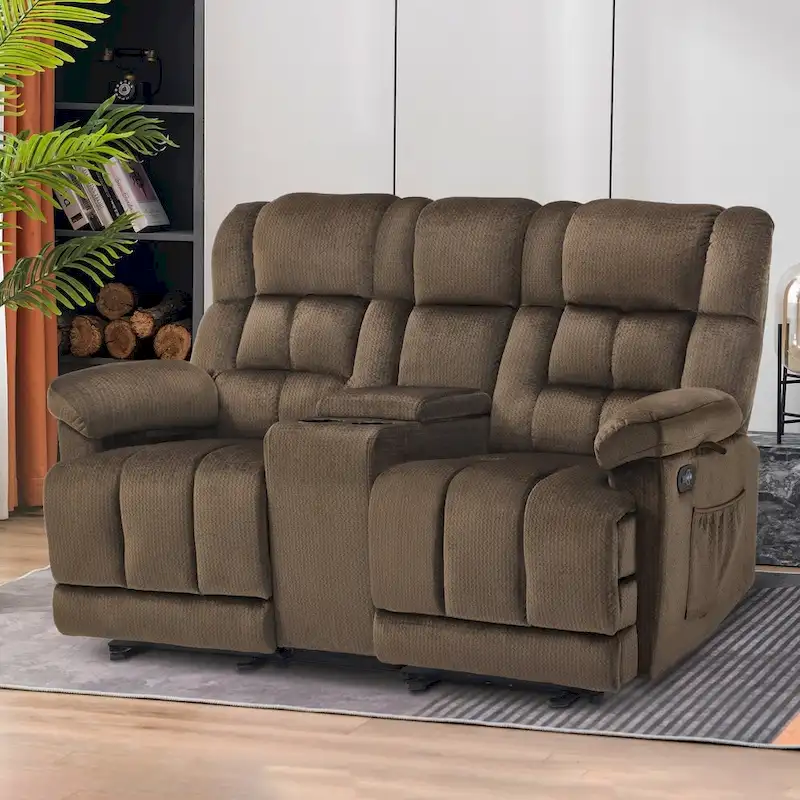 MCombo Power Loveseat Recliner with Console, Vibration and Heat, USB Charge Ports RS6234