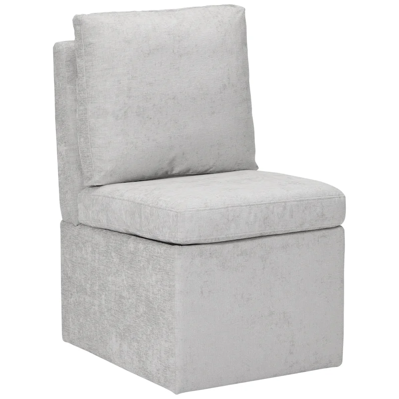 Stansberry Chenille Upholstered Dining Chair with Under Seat Storage and Caster Wheels