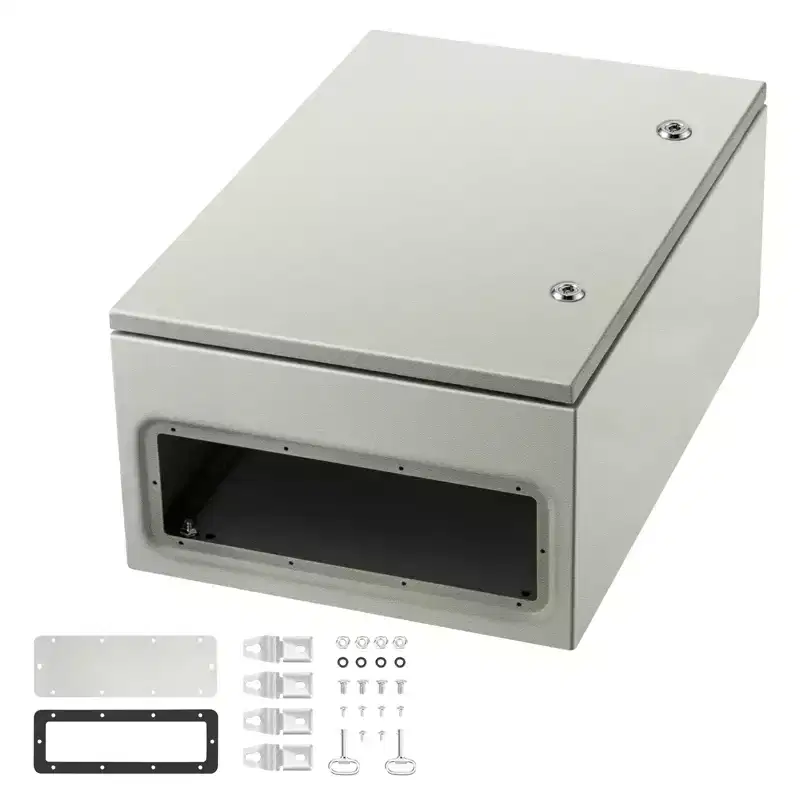 VEVOR NEMA Steel Enclosure, 24 x 16 x 10'' NEMA 4X Steel Electrical Box, IP66 Waterproof & Dustproof, with Mounting Plate, Gray-white