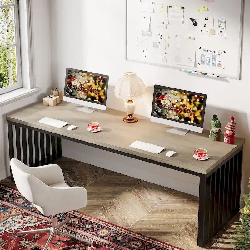 78.7-Inch 2 Person Computer Desk, Wood Writing Executive Desk for Home Office