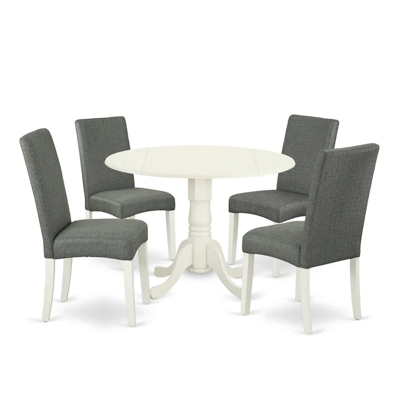 East West Furniture Modern Table Set- a Round Wooden Table and Gray Linen Fabric Dining Chairs, Linen White (Pieces Options)