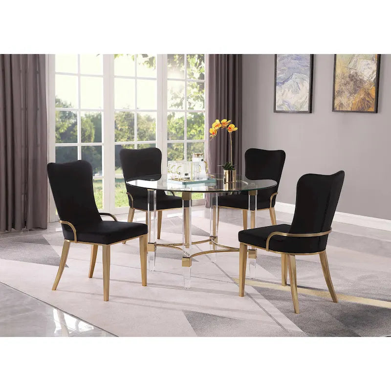Somette Ridley Gold 5-Piece Round Glass/Acrylic Dining Set with Black Chairs