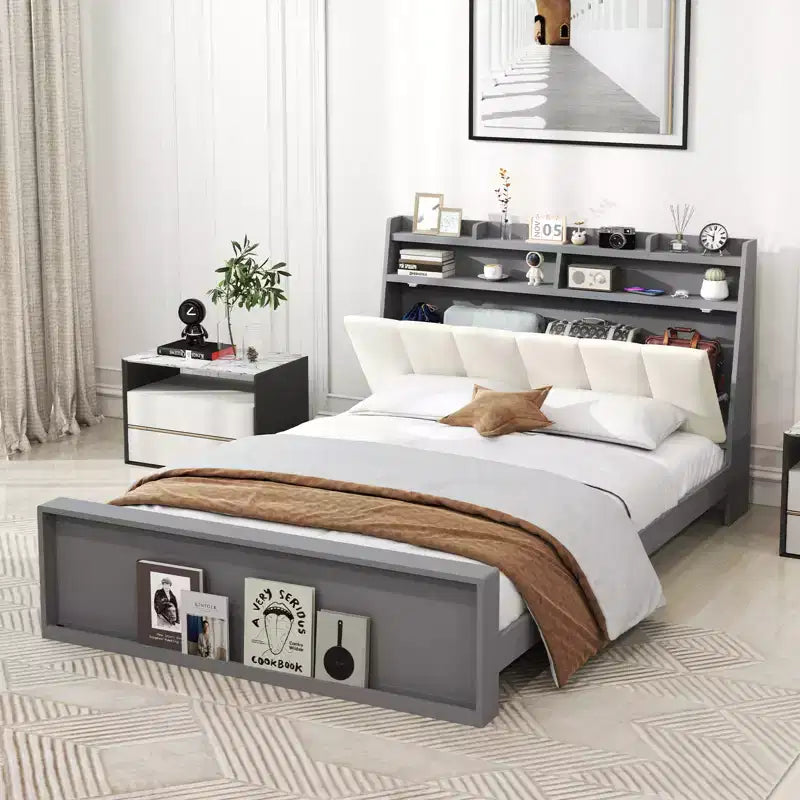 Costway Full Size Bed Frame w/ Storage Modern Platform Bed Mattress Foundation