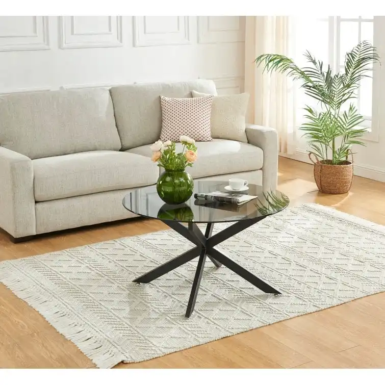 35.4 Round Coffee Table With Glass Top
