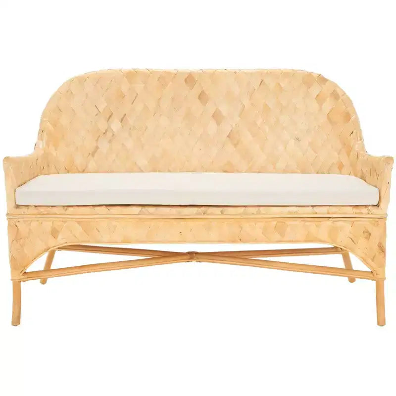 Woven Sofa Bench with Cushion - Natural & White