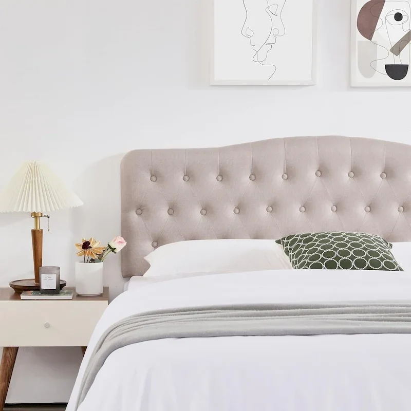 Upholstered King Headboard,Button Diamond Headboard,Adjustable Height,Solid Wood Leg,Linen Fabric Padded for King Size Bed