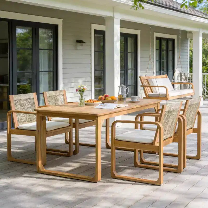 Christopher Knight Home Chasel Patio Modern Acacia Wood 5-Piece Dining Set with 4 Rope Dining Chairs