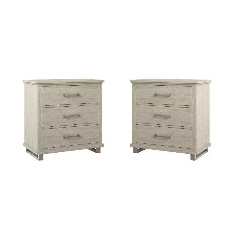 Set of 2 Night Stands & One Dresser in Beige: Festivo Bedroom Storage Furniture Set