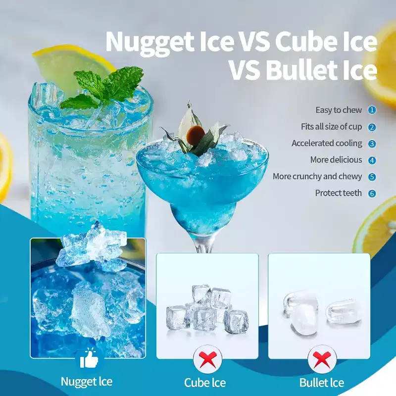 ZAFRO Nugget Countertop Ice Maker with Soft Chewable Pellet Ice, Automatic 34Lbs/24H,Pebble Portable Ice Machine with Ice Scoop, Self-Cleaning