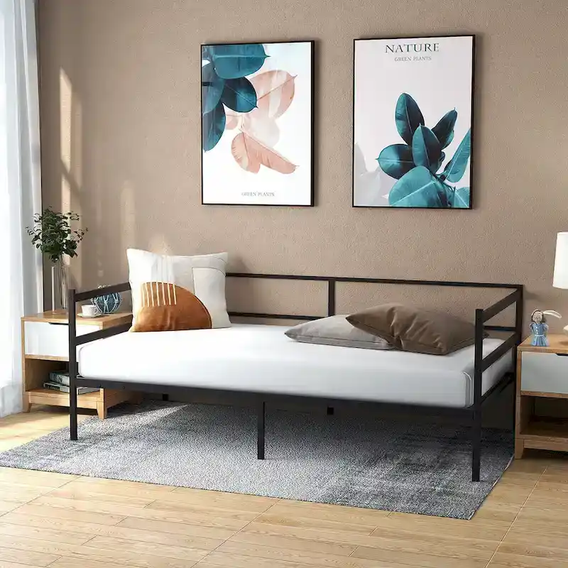 Twin Metal Daybed Frame Dual-use Platform Sofa Bed for Living
