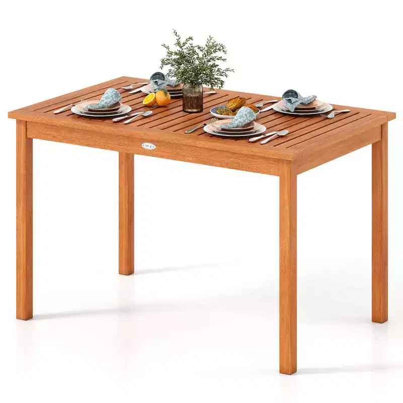 Costway 48 Inches Outdoor Dining Table for 4-6 People with Slatted Tabletop for Lawn Garden