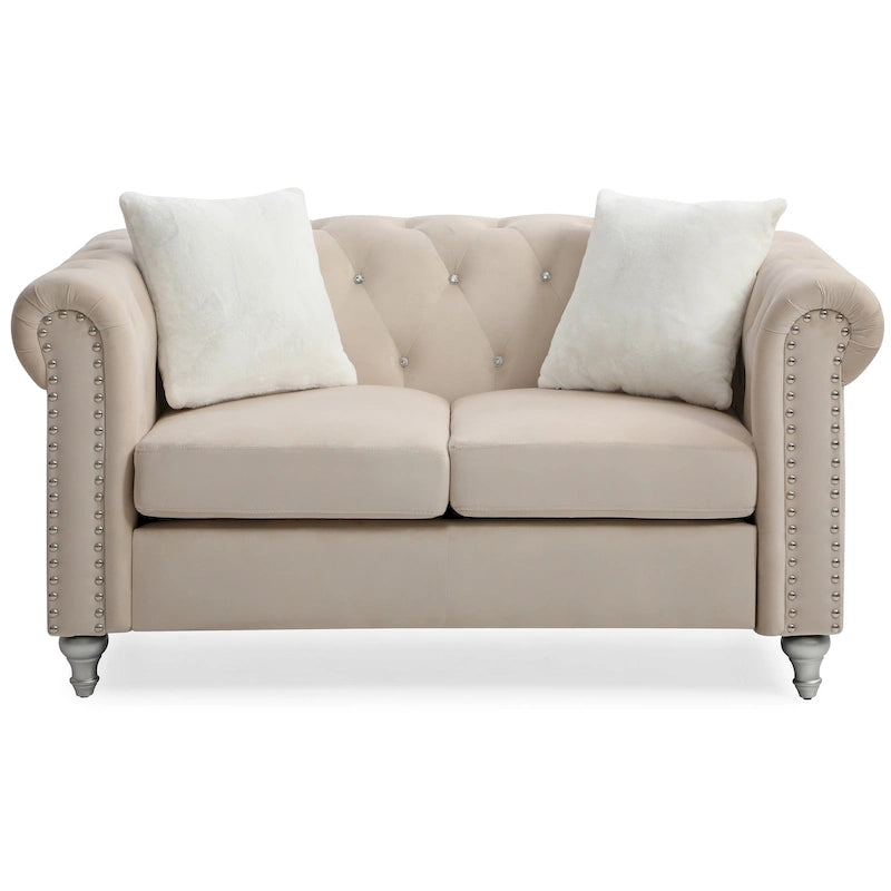 Raisa 60 in. Velvet 2-Seater Sofa With 2-Throw Pillow - 60L x 34W x 30H
