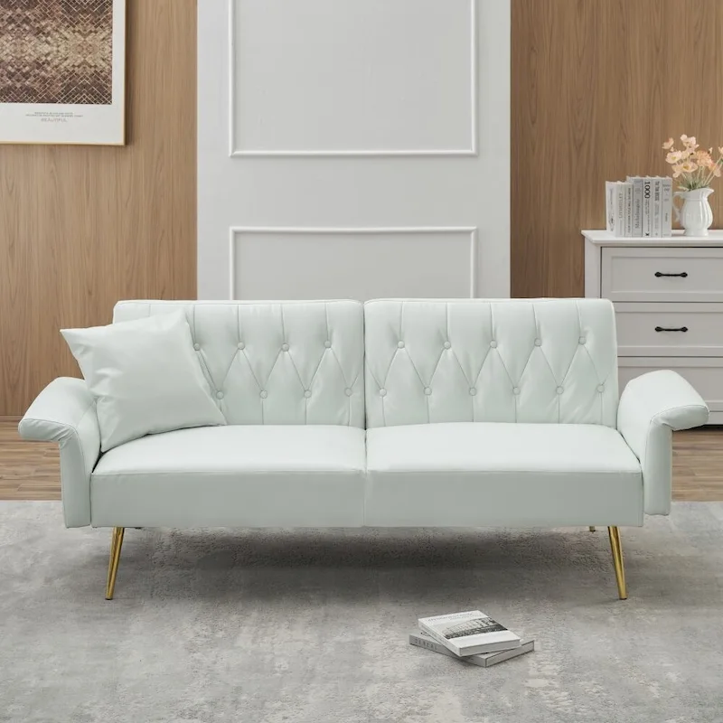 Faux Leather Sofa Bed with Adjustment Armrest