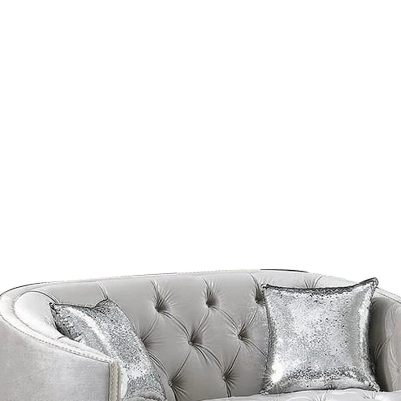 Wooden Loveseat with Deep Button Tufted Details and Nailhead Trims, Gray