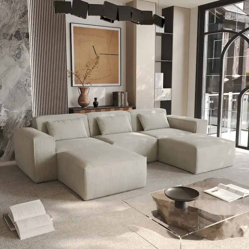 Modern Modular Sectional Sofa with 3 Pillows, Convertible Living Room Couch with Ottomans