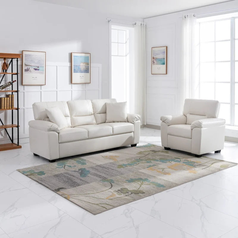 Morden Fort Upholstered Living Room Set, 2 Pieces, Faux Leather Chair, Sofa