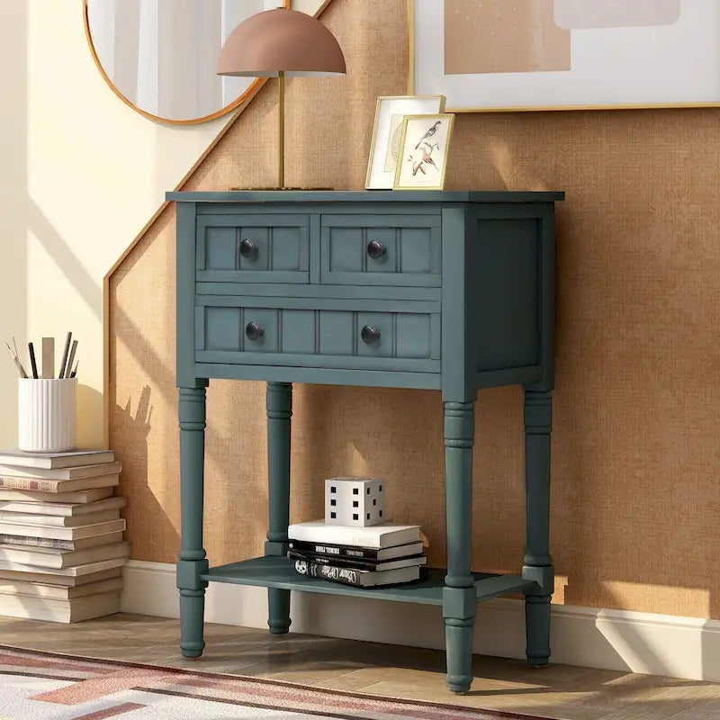 Narrow Console Table with Three Storage Drawers and Shelf