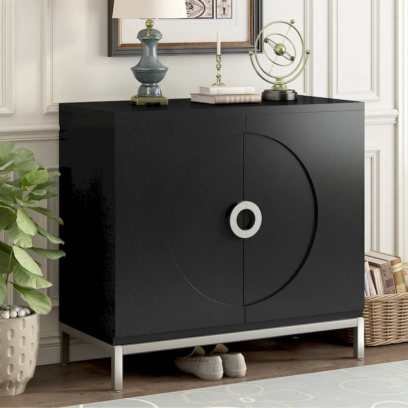 Storage Cabinet with Wood Veneer and Metal Legs