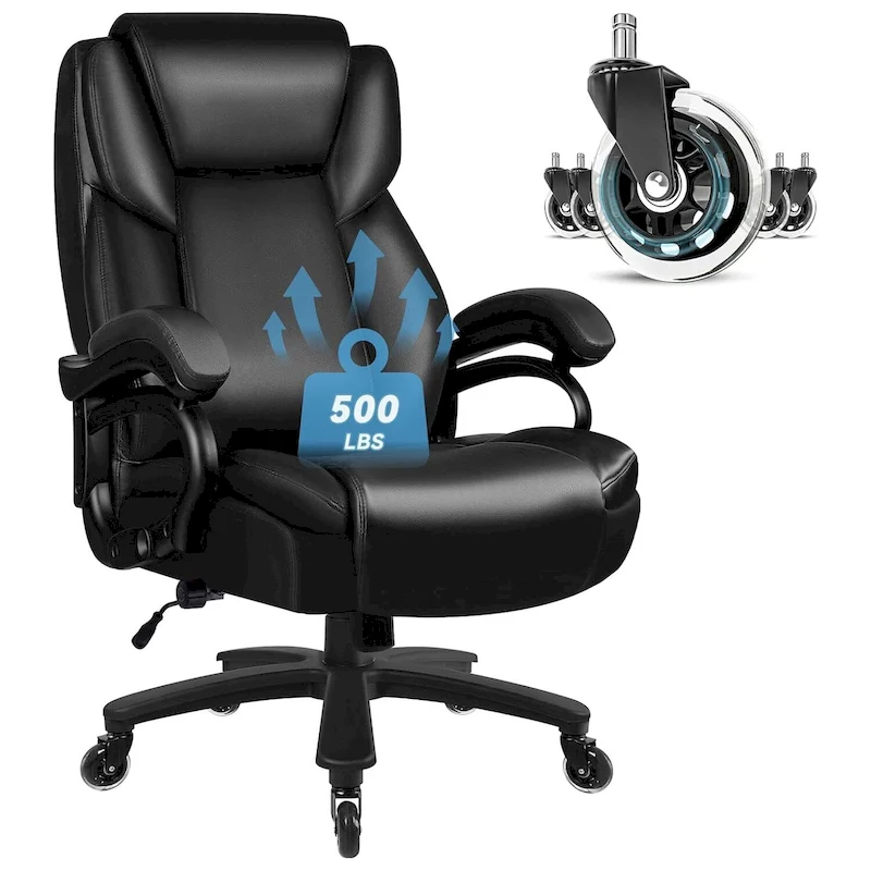 Bossin Big and Tall Executive Office Chair,500LBS Adjustable Lumbar Support Ergonomic Chair with High Back PU Leather Computer