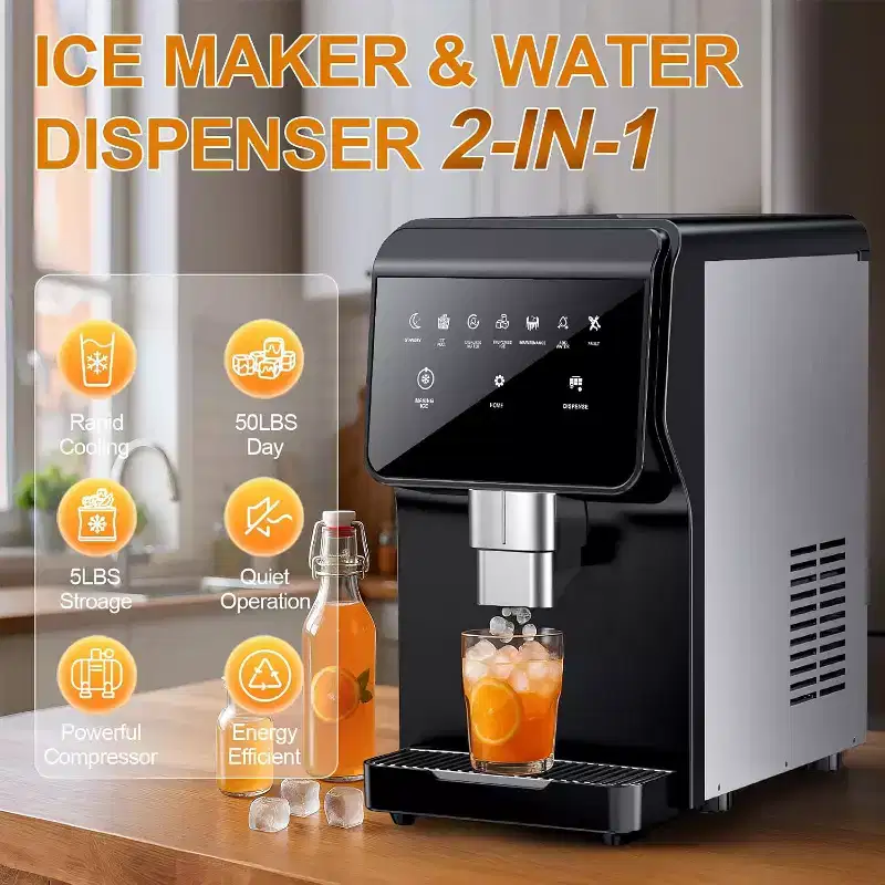 Hooure Nugget Ice Maker & Water Dispenser - 50 lbs Daily Output, 5 lbs Bin, Undercounter Installation