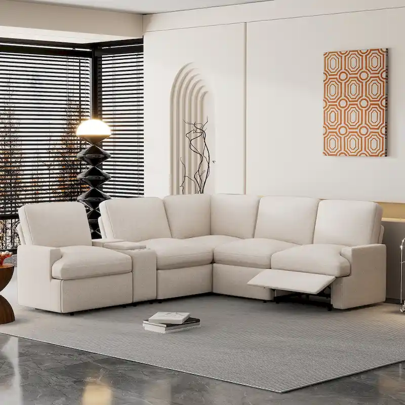 Power Recliner Corner Sofa Home Theater Reclining Sofa Sectional Couches with Storage Box, Cup Holders