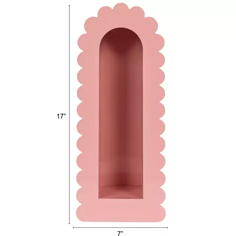 Storied Home Metal Wall Shelf with Scalloped Edge, Pink