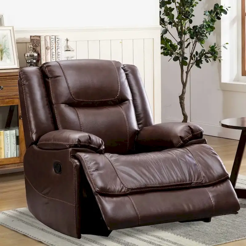 Genuine Leather Mid-century Modern Style Manual Recliners Sofa Set