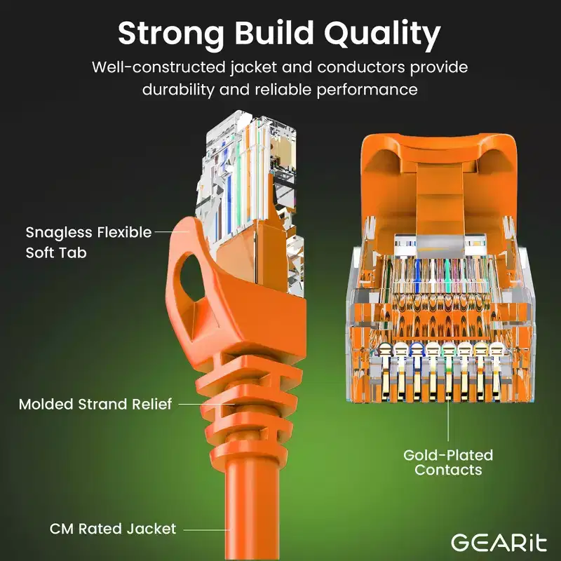 GEARit Flexible Soft Boot Cat6 Ethernet Patch Cable, Orange - 7ft