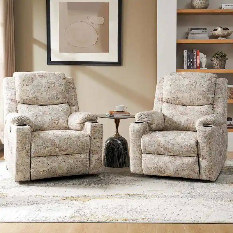 Larry Traditional Floral Dual Motor Heated Lift Assist Power Recliner with Massage Set of 2 by HULALA HOME