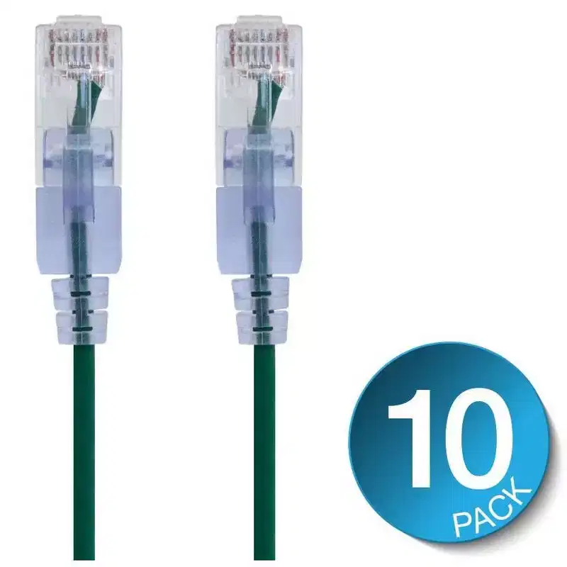 Monoprice Cat6A Ethernet Patch Cable - 7 Feet - Green (10 Pack) Snagless RJ45 550Mhz UTP Pure Bare Copper Wire 10G 30AWG - SlimRun Series