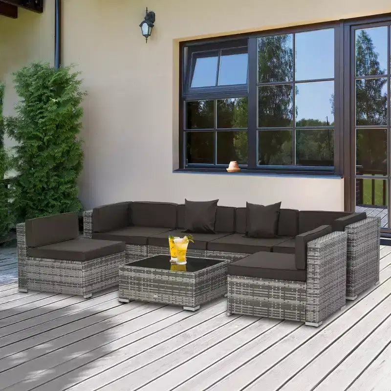 Outsunny 7-Piece Outdoor Patio Furniture Set with Modern Rattan Wicker, Perfect for Garden, Deck, and Backyard