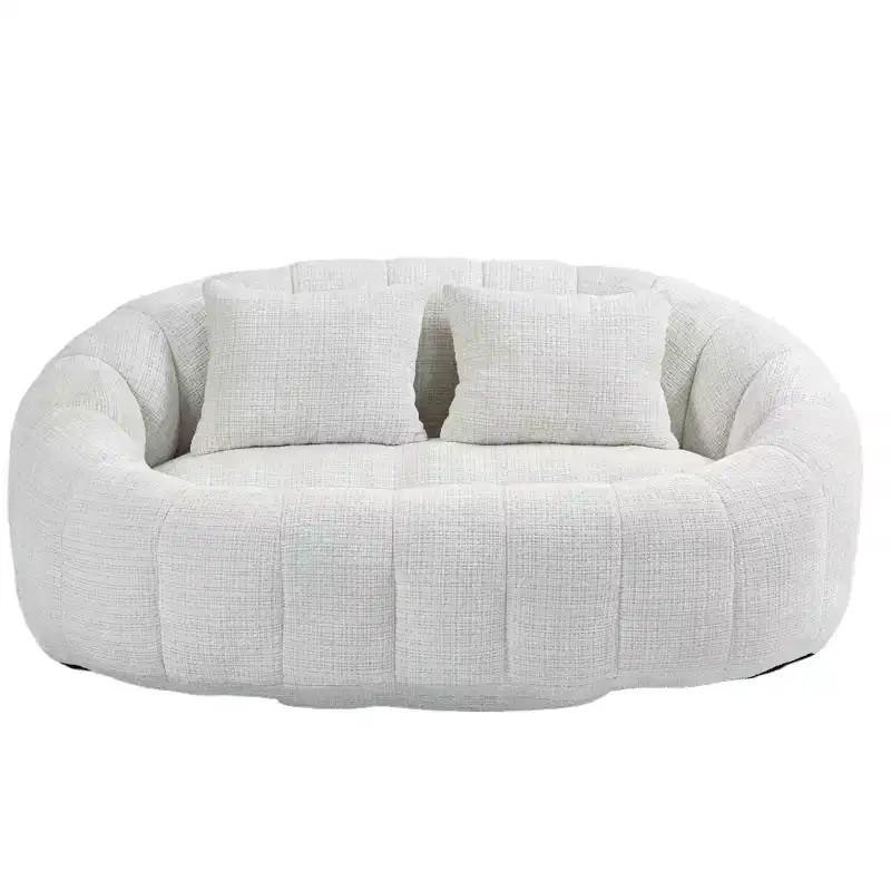 Chenille Tufted Bean Bag Sofa Loveseat with Accent Pillows Beige
