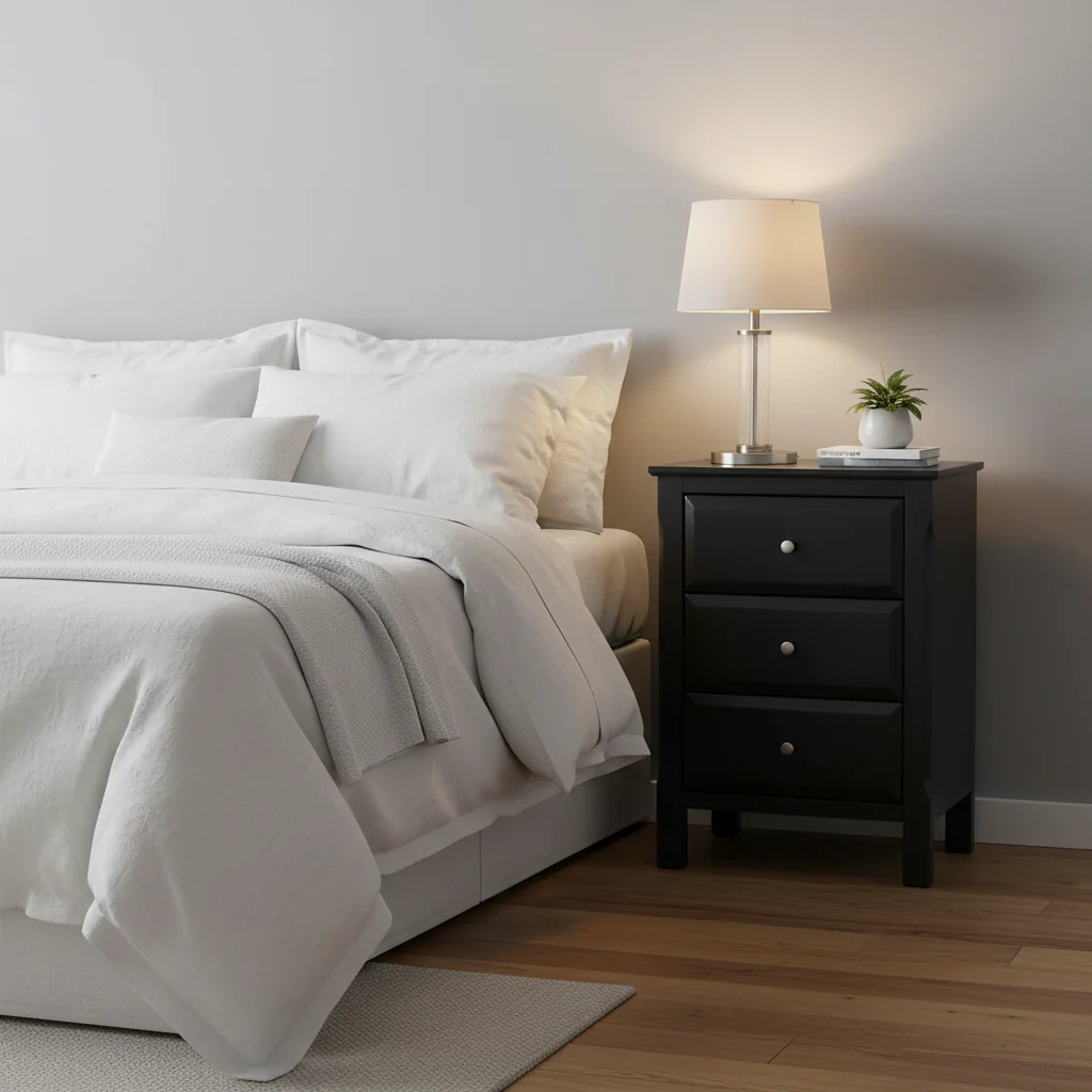 Black Wooden Nightstand Accent Table with 3 Spacious Storage Drawers - 15.75L x 15.75W x 23.63H