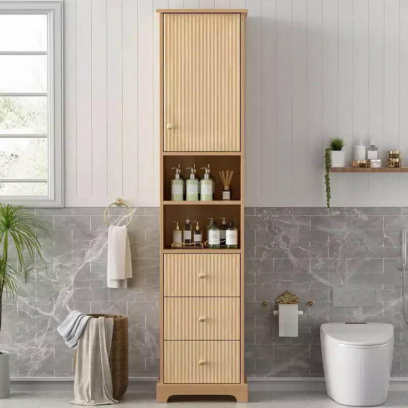 67.7" Tall Freestanding Bathroom Cabinet with Adjustable Shelf, Space-Saving Design