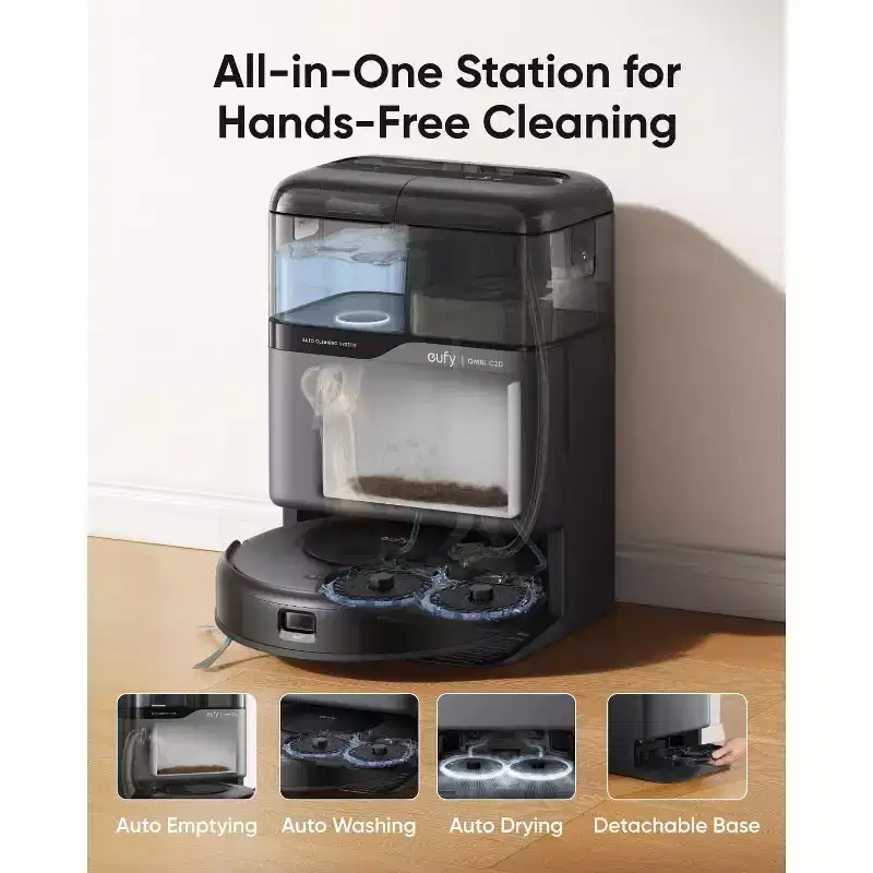 eufy Omni C20 Robot Vacuum and Mop Combo, All-in-One Station, Auto Mop Washing and Auto Drying for Hands-Free Cleaning, Self Emptying
