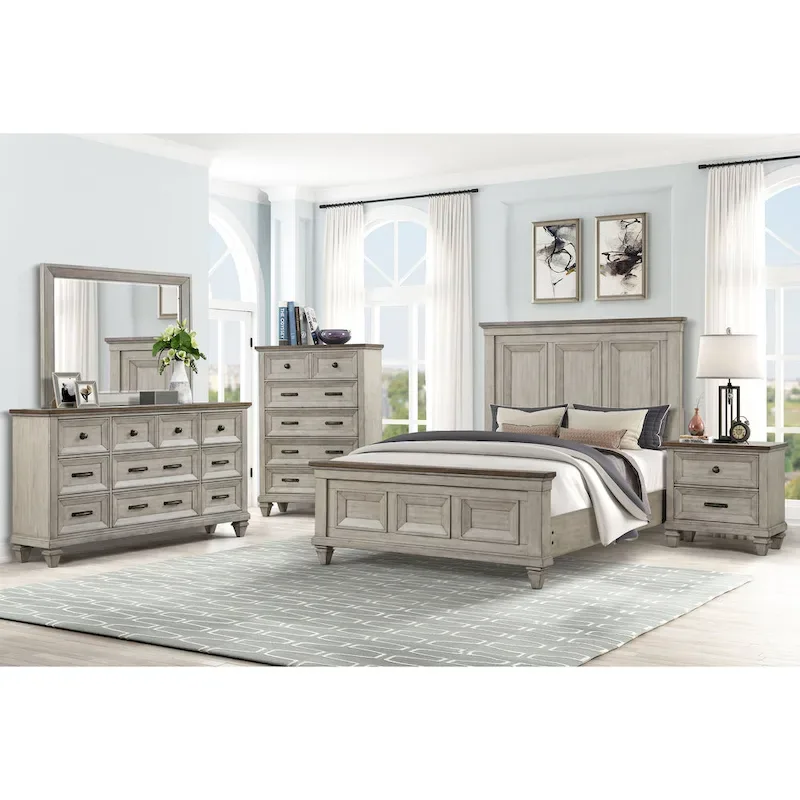 New Classic Furniture Mecklin Cream and Brown 5-Piece Bedroom Set with 2-Nightstand