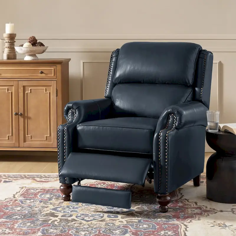Gabriela Mid-Century Modern Genuine Leather Recliner with Tapered Block Feet by HULALA HOME