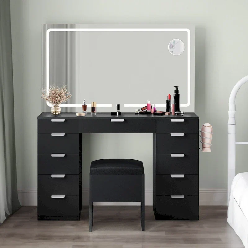 Moasis 46 Vanity With Built-in Socket With Illuminated Mirror and Hair Dryer Rack - 55.8  H X 46  W X 11.7  D