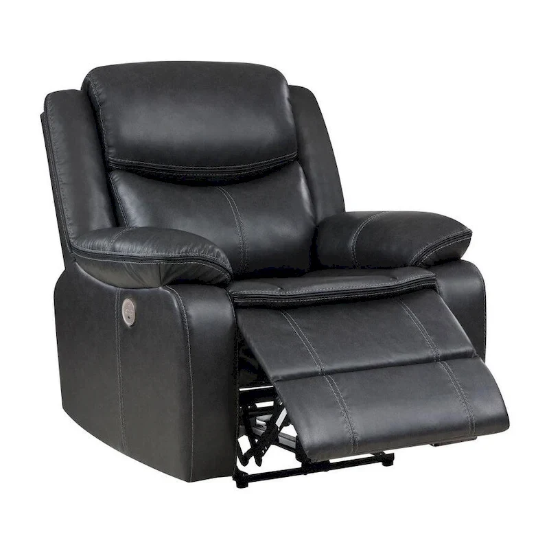 Dark Grey Faux Leather Power Recliner Chair with Contrast Stitching